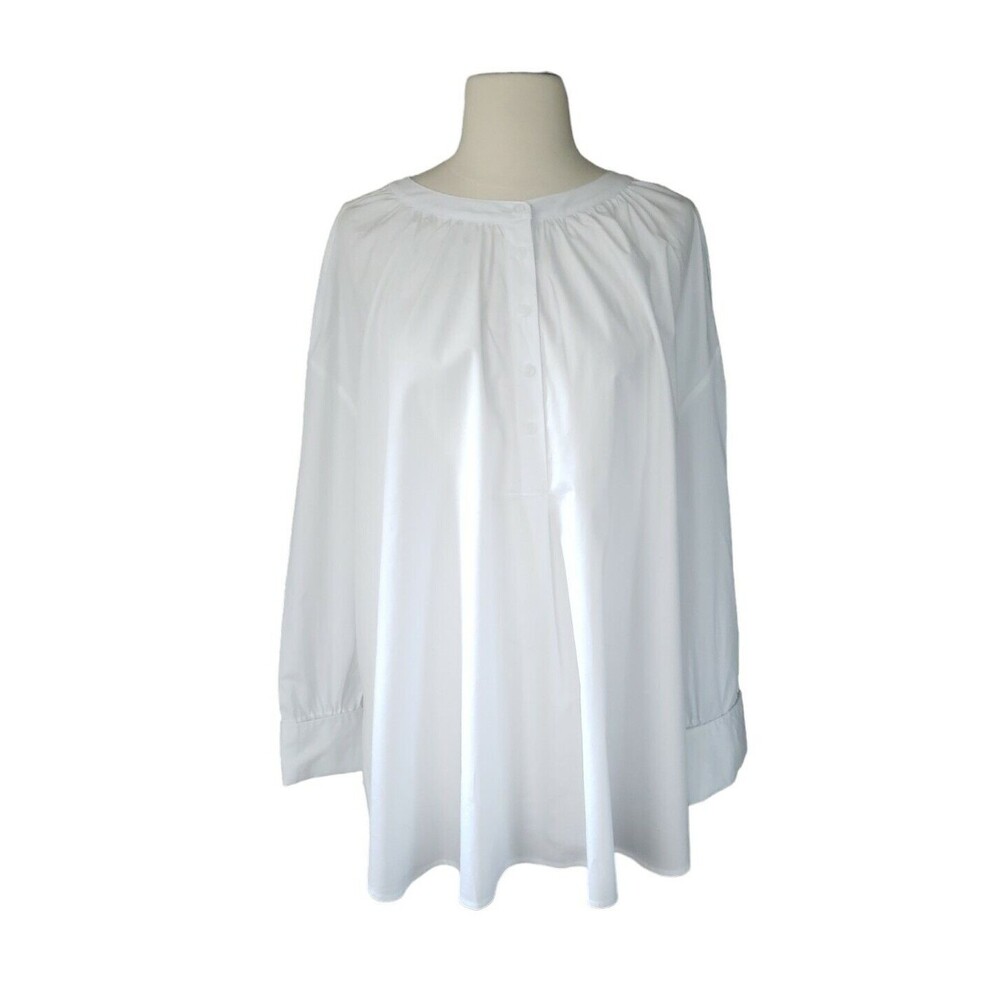 Lane Bryant Tunic Women's Size 26/28 White Poplin Minimalist Long Sleeve Office